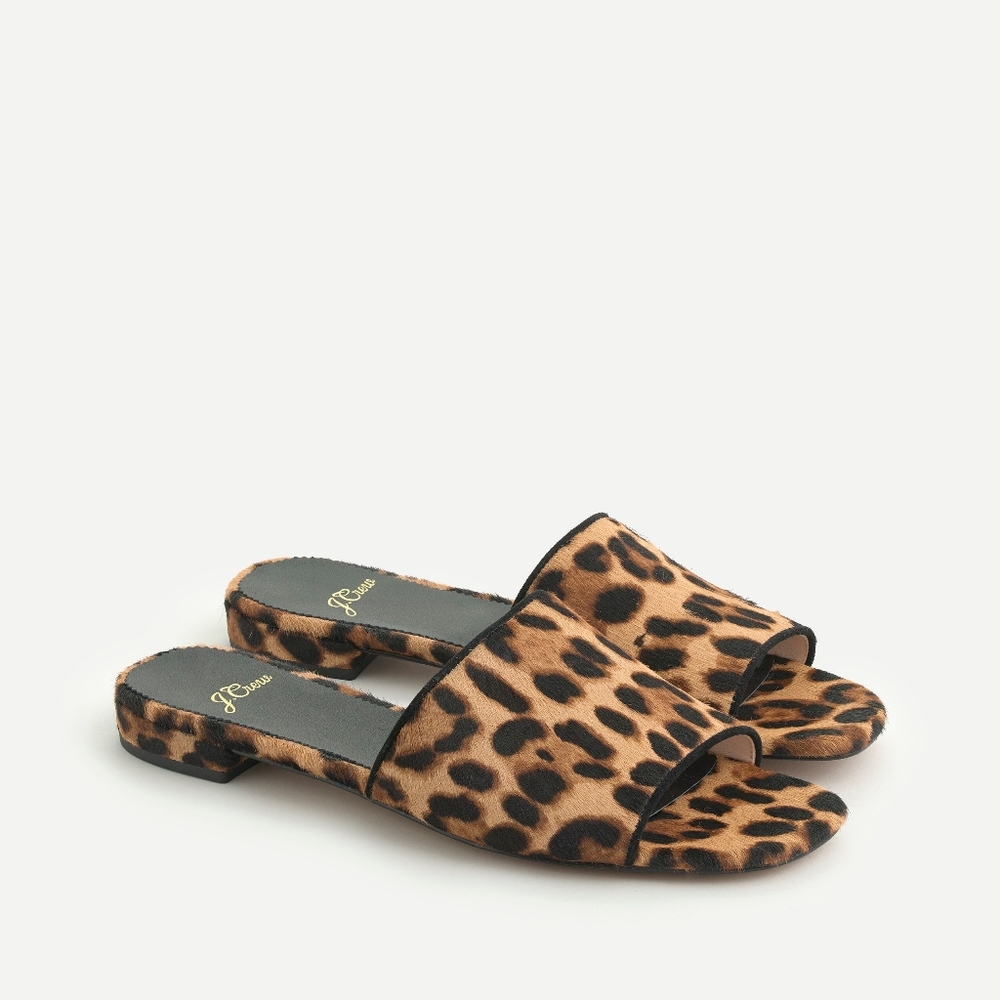 J CREW Abbie Slide Sandals in Leopard Calf Hair, Size 8